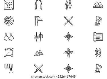 La colección de iconos de ninja es una Ilustración vectorial con trazo editable.
