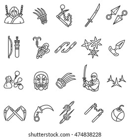 ninja icons set. Thin line design