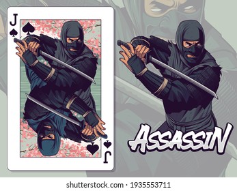 Ilustración Ninja para el diseño de cartas de juego Jack of Spades