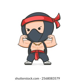 Ninja illustration showing off muscles in a cute cartoon style.