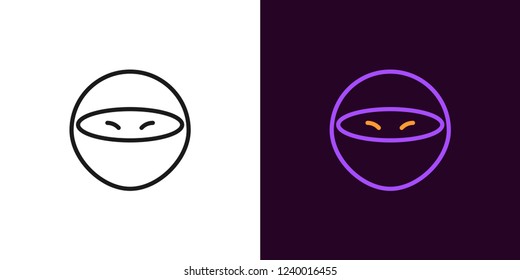Ninja illustration. Vector icon of cartoon ninja in outline style. Black and color version