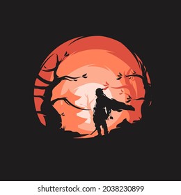 A ninja japan on the sunset logo