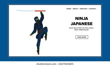 ninja japanese vector. sword samurai, warrior katana, japan black, dark martial ninja japanese web flat cartoon illustration