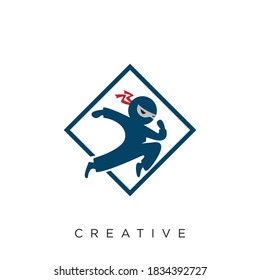 ninja jump logo illustration design vector 