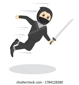 Ninja-Springangriff-Design-Charakter auf weißem Hintergrund