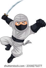 Ninja Jumping and Brandishing Sword illustration