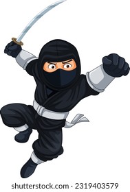 Ninja Jumping and Brandishing Sword illustration