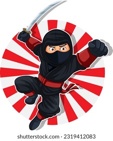 Ninja Jumping and Brandishing Sword illustration