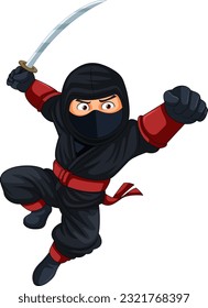Ninja Jumping and Brandishing Sword illustration