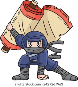 Ninja with Jutsu Scroll Cartoon Colored Clipart 