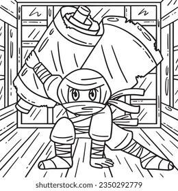 Ninja with Jutsu Scroll Coloring Page for Kids