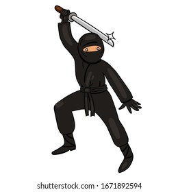 Ninja with katana isolate on a white background. Vector graphics.