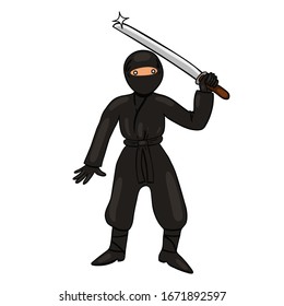 Ninja with katana isolate on a white background. Vector graphics.