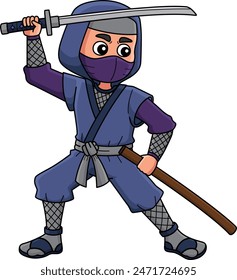 Ninja with a Katana and Sheath Cartoon Clipart