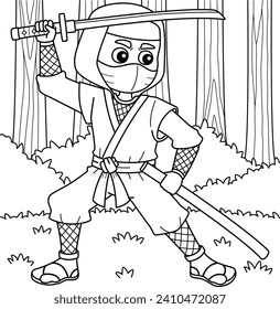 Ninja with a Katana and Sheath Coloring Page 