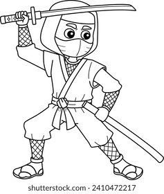 Ninja with a Katana and Sheath Isolated Coloring 