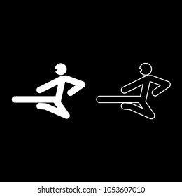 Ninja with kick stick icon set white color
