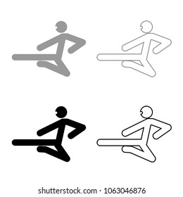 Ninja with kick stick icon set grey black color