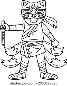 Ninja con Máscara de Kitsune y Colores aislados de cola
