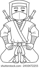 Ninja Kneeling Isolated Coloring Page for Kids