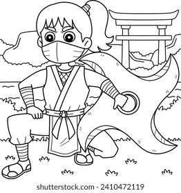 Ninja Kunoichi with a Big Shuriken Coloring Page 