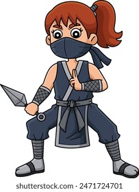 Ninja Kunoichi with Kunai Cartoon Colored Clipart 