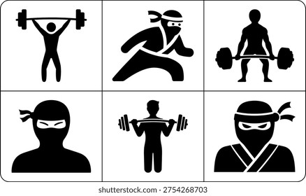 A ninja is lifting weights in silhouette mode