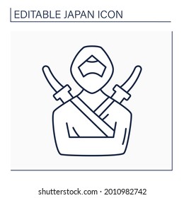 Ninja line icon. Shinobi. Covert agent or mercenary. Espionage, deception, and surprise attacks. Japanese culture concept. Isolated vector illustration.Editable stroke