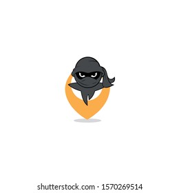 Ninja Logo Design with Isolated Location Sign with white background. Navigation maps,directions, Flat style for graphic design, logo, Web, mobile app,