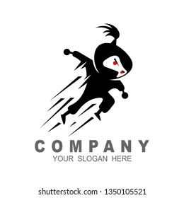 Ninja logo design vector, jumping ninja icon