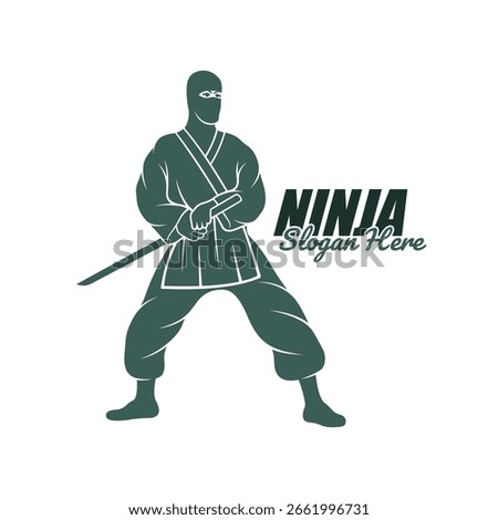 Ninja logo design vector. Silhouette Ninja Character Template Illustration