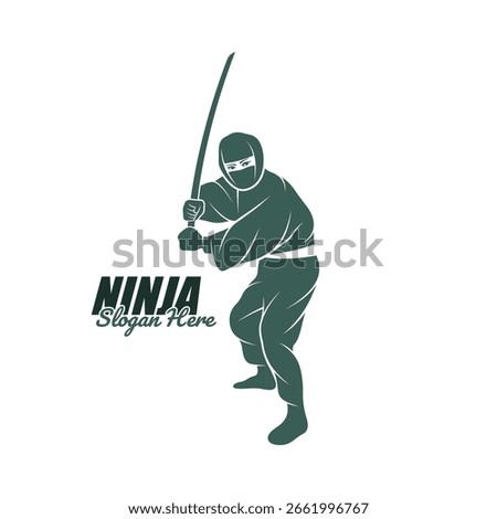 Ninja logo design vector. Silhouette Ninja Character Template Illustration