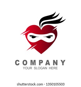 Ninja logo with a face full of love, ninja and love