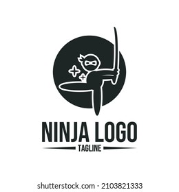 Ninja logo with fun character isolated of flat style design on white background