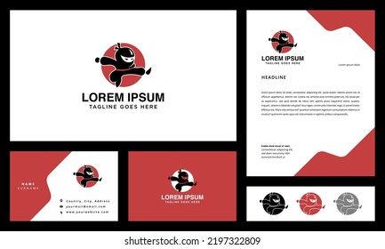 ninja logo jump business card and letterhead