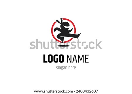 ninja logo with kick style in flat vector design concept