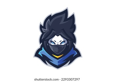 Ninja logo mascot gaming cartoon illustration vector