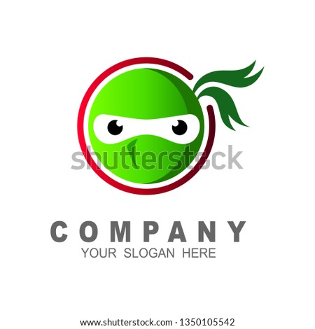 ninja logo simple with ribbon, ninja face with green