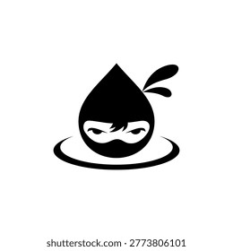 ninja logo vector, water drop combination with ninja logo vector, Black silhouette of a ninja character