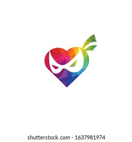 Ninja love vector logo design. Ninja heart shape vector design.	