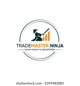 Ninja management logo design, Trade Bull Chart, financial logos. Symbol eye-catching logo. 