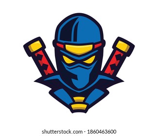 Vista frontal mascota Ninja con vector de iluminación de gestos intimidante