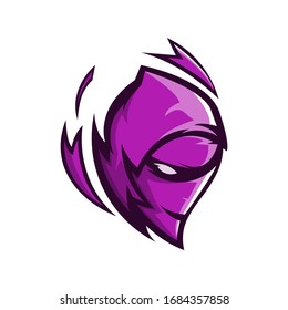 Ninja mascot logo design with modern illustration concept style for badge, emblem and t shirt printing. Angry purple ninja illustration for sport and gaming team.