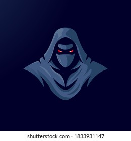 Vector de diseño de logotipo de mascota Ninja con un estilo de ilustración moderno para impresión de insignias, emblemas y camisetas. Ninja enojado por el juego
