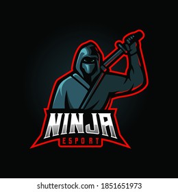 Ninja mascot logo design vector with modern illustration concept style for badge, emblem and t-shirt printing. Black ninja with sword for esport