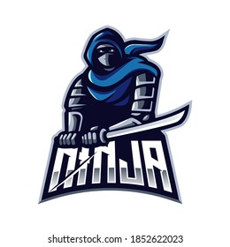 Ninja mascot logo design vector with modern illustration concept style for badge, emblem and t-shirt printing. Ninja with sword for esport