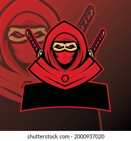 Ninja Maskottlogo Design Vektor mit modernem Illustrationskonzept für Emblem und T-Shirt-Druck. Ninja-Illustration mit dem Schwert.