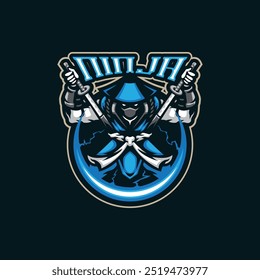 Vector de diseño de logotipo de mascota Ninja con estilo de concepto de ilustración moderno para impresión de insignias, emblemas y camisetas. Ilustración de ninja enojado.