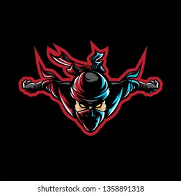 Ninja Mascot Logo for Sport and Esport isolated on dark Background