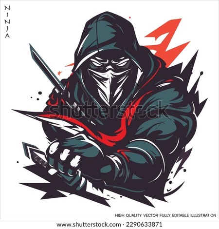 Ninja mascot logo vector template, Creative Ninja emblem design concepts. Fully editable Vector illustration